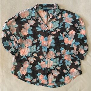 American Eagle Outfitters Rose Print Sheer Top